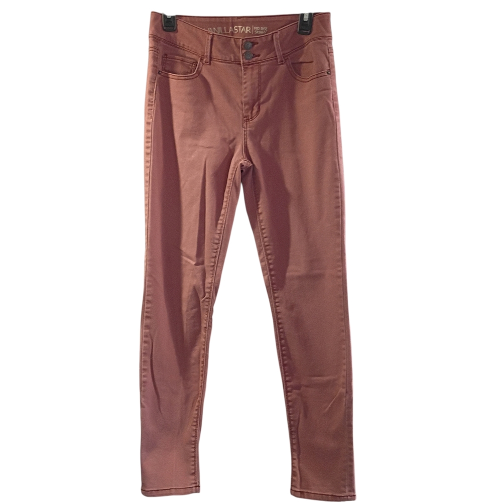 EUC Vanilla Star Mid Rise Skinny Stretch Dusty Rose Color Jeans Button Juniors 7